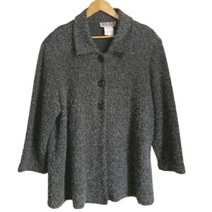 𝅺VINTAGE Grey Boucle Knit Oversized Lagenlook Cardigan / Blazer Plus Size 16